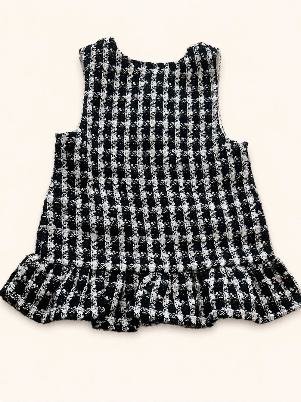 Nicole Miller Girls 3T Black & White Tweed Ruffle Hem Dress with Gold Buttons